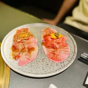 Wagyu foie gras nigiri (raw) and wagyu uni caviar nigiri (raw) -So good