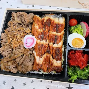 Eel and waygu beef bento