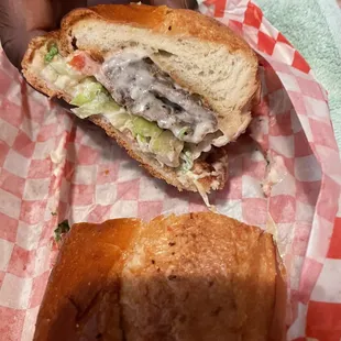 Steak sandwich with everything