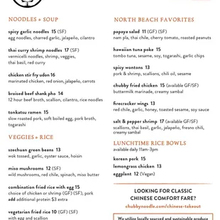 North Beach Delivery &amp; Takeout Menu 5/20/20