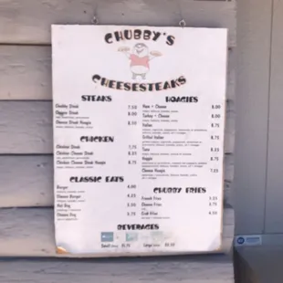 The menu , very fair prices for &quot;chubby&quot; sandwiches and burgers !