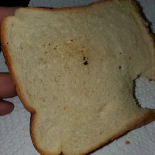 This is their Texas Toast..a plain piece of white bread, not toasted, with nothing on it . Only high end cooks at this place lol