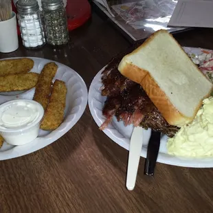 Ribs with a side of fried pickles