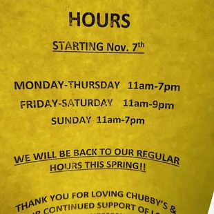 Winter hours