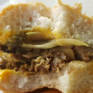 Dry sponge like bread from the skimpy Philly cheesesteak.