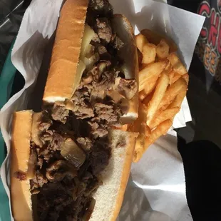 Mushroom and Swiss cheesesteak.