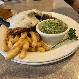Chicken Fried steak Fries and Broccoli casserole