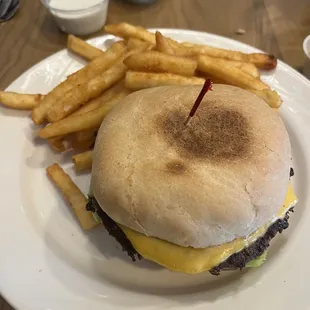 Cheese burger with fries
