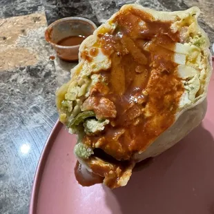My half with their hot sauce! DELICIOUS!