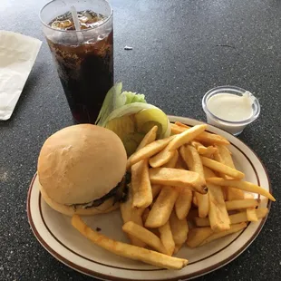 Mushroom and Swiss with steak fries!