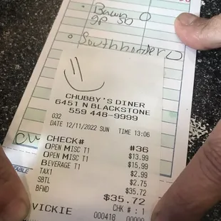 Receipt from purchase