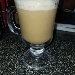 Hot French vanilla. Great drink and something new to replace coffee.