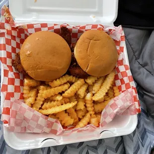 2 mild chicken sandwiches with fries
