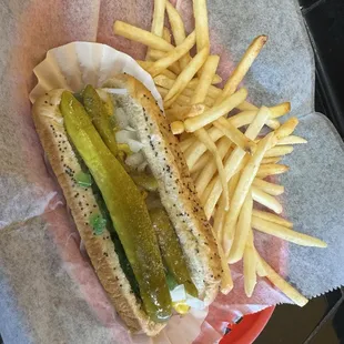 Chicago style Polish sausage basket