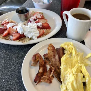 Strawberry Crepes combo with bacon