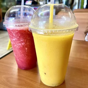 Strawberry smoothie &amp; Mango Pineapple smoothie.  Tastes great, you can tell the fruit is ripe, tastes amazing! Excited to try more items