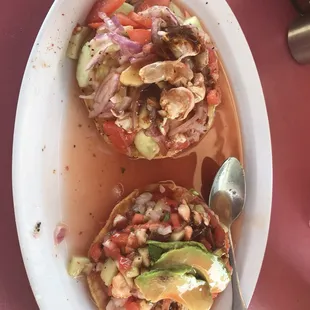 Aguachile and Shrimp Ceviche Tostadas