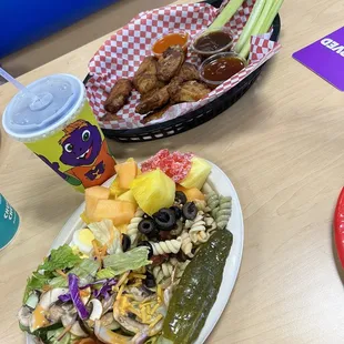 Chicken wings and large salad
