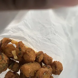 Okra was filled to the top, we ate there before fries cause we've never had their okra before and it was a soft crunchy good.