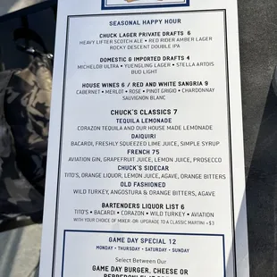 Happy hour menu