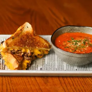 Brisket Grilled Cheese with Tomato Bisque