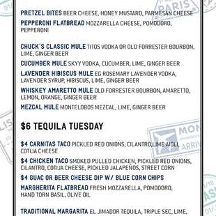 Join us Monday and Tuesday at the bar for Chuck&apos;s Road Warrior Provisions and bites.