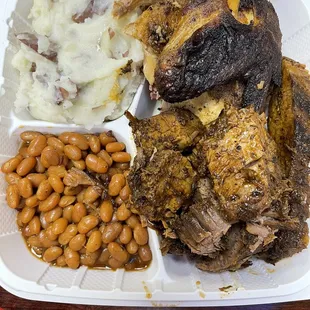 Brisket, chicken and hickory smoked beans