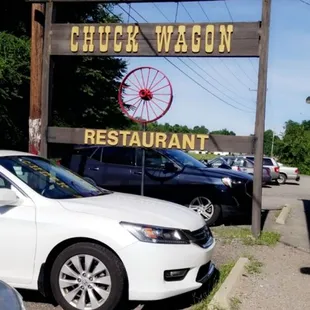 a sign for chuck wagon restaurant