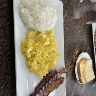 Great presentation COLD, Salty bacon and tasteless grits