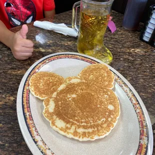 Mickey pancake and apple juice