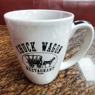 a coffee cup on a table