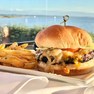 Our mouth-watering Chuckanut Burger and fries... yum!