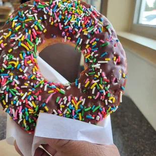 This Texas sized donut is BIG.  Almost 5 inches across. AND it has sprinkles!!