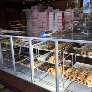 a display case full of donuts