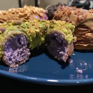 Ube Donut With Matcha Icing Top with Pistacho