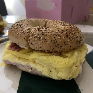 Bagel Sandwich Ham, Eggs, cream cheese and Cheese