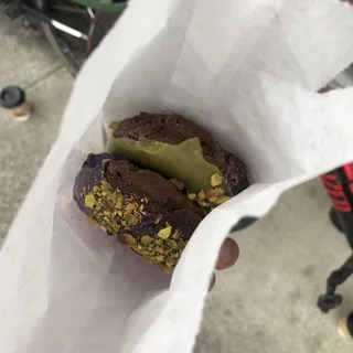 Ube Donut With Matcha Icing Top with Pistacho