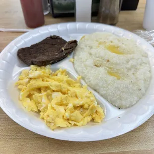 Eggs, grits, liver mush