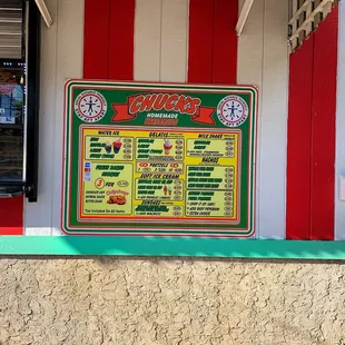 a menu on a wall