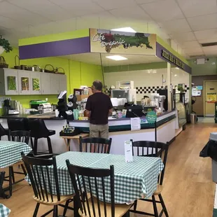They have a juice bar and health cafe with about 8 tables