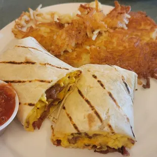 Breakfast burrito with hash browns