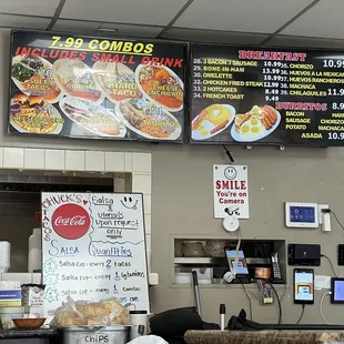 menus and prices on the wall