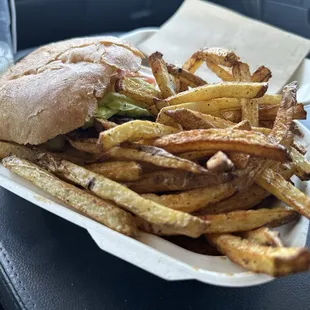 Chicken burger and fries