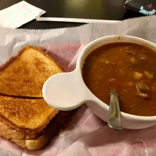 Grilled cheese with Vegetable Beef Soup.
