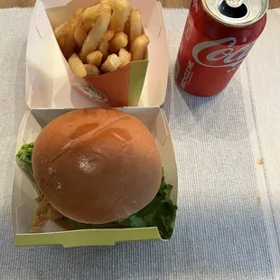 Crispy chicken sandwich meal.   Yes, that&apos;s a canned pop for $2.   No fountain drinks.