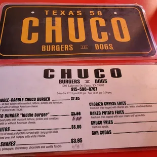menu and prices
