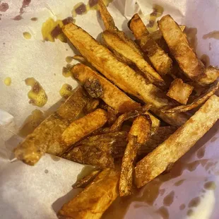Half my fries, the cook was nice enough to split our order into the chorizo fries and the chuco fries. They were delicious!