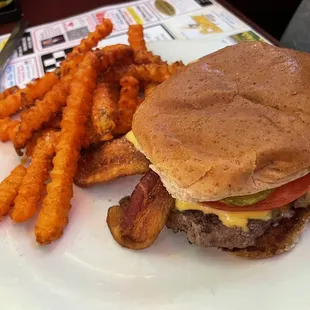 Chud burger with sweet potato  fries