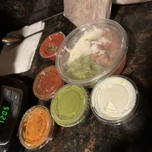 Really good selection of homemade salsas plus free chips! Would have been nice if we got more than 1 of each variety.