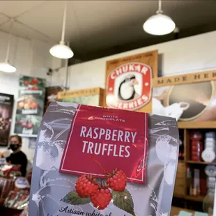 a bag of raspberry truffles